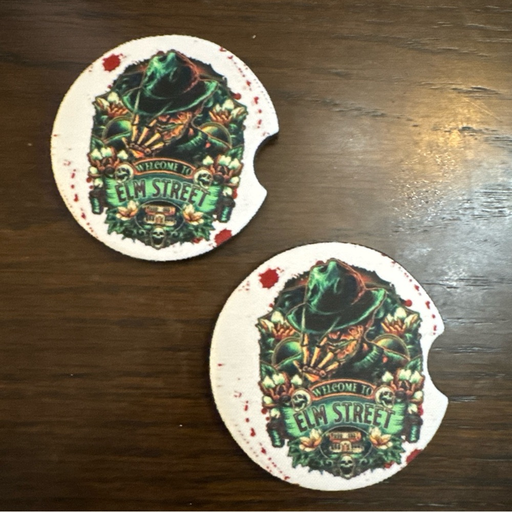 Freddy Nightmare On Elm Street Car Coaster 2pc Set Horror Halloween NEW